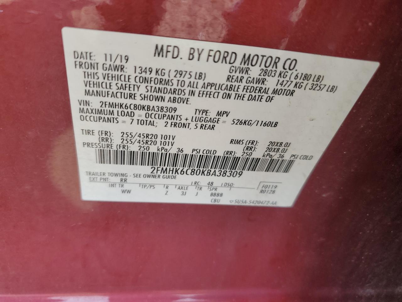 2FMHK6C80KBA38309 2019 Ford Flex Sel