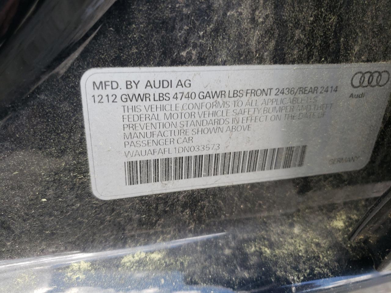 WAUAFAFL1DN033573 2013 Audi A4 Premium