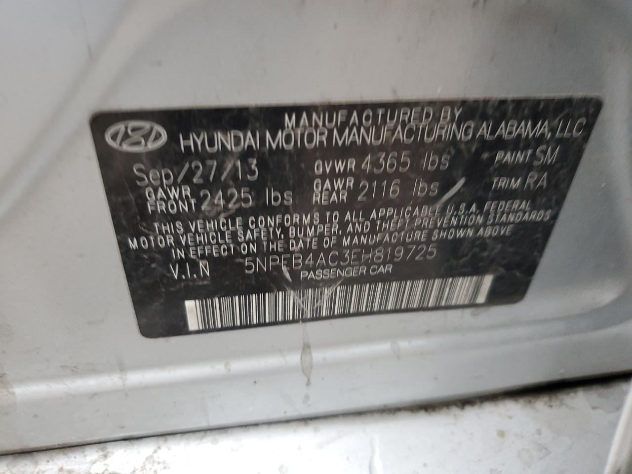 2014 Hyundai Sonata Gls vin: 5NPEB4AC3EH819725