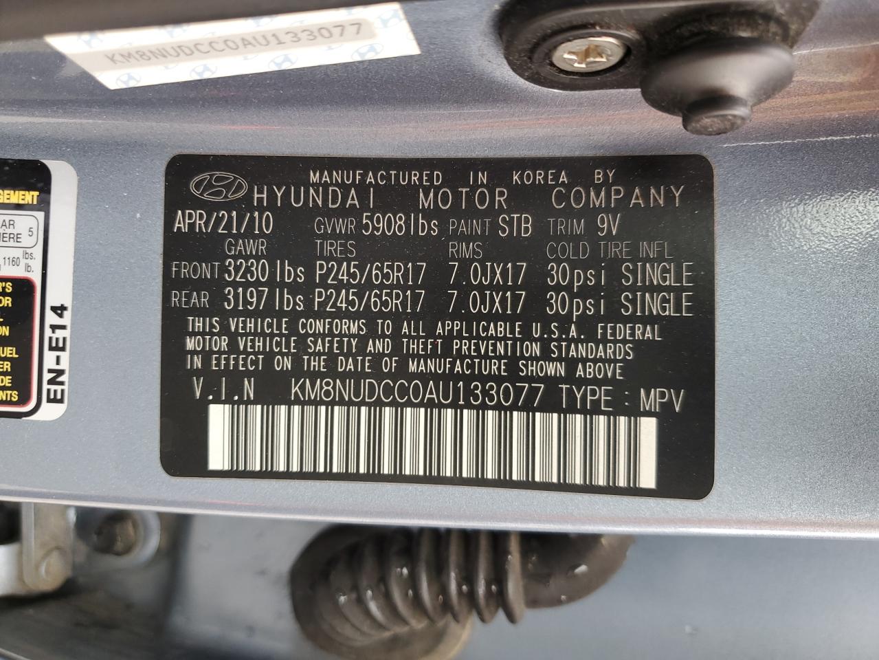 KM8NUDCC0AU133077 2010 Hyundai Veracruz Gls