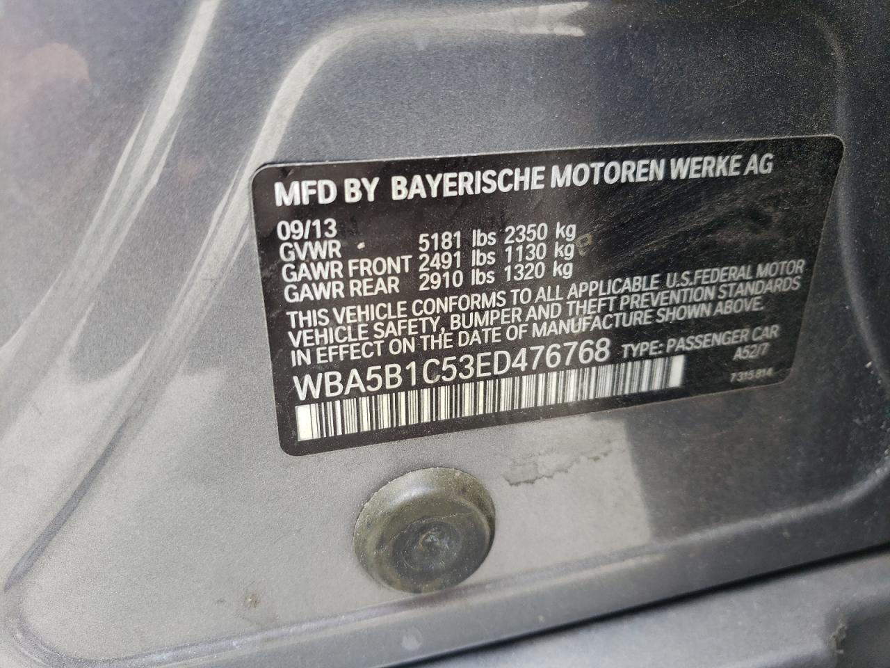 WBA5B1C53ED476768 2014 BMW 535 I