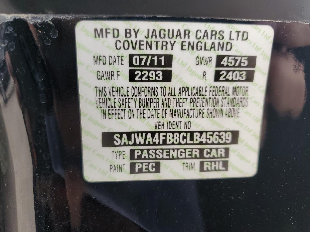 SAJWA4FB8CLB45639 2012 Jaguar Xk