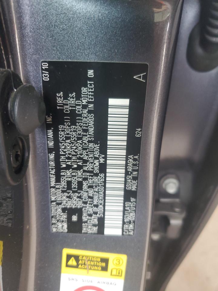 5TDDK3EHXAS017656 2010 Toyota Highlander Limited