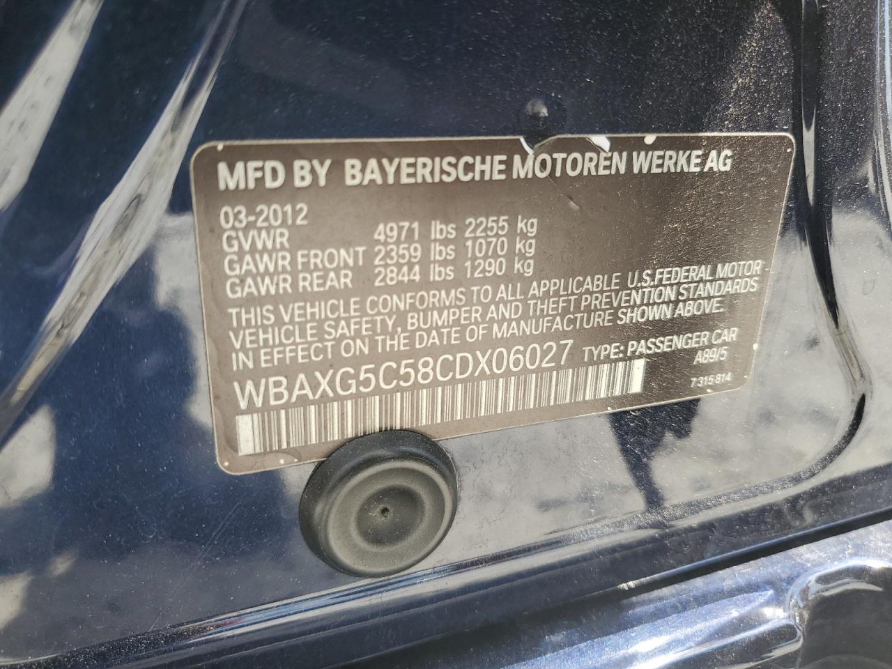 WBAXG5C58CDX06027 2012 BMW 528 I