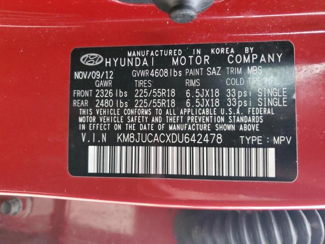 2013 Hyundai Tucson Gls VIN: KM8JUCACXDU642478 Lot: 58260124