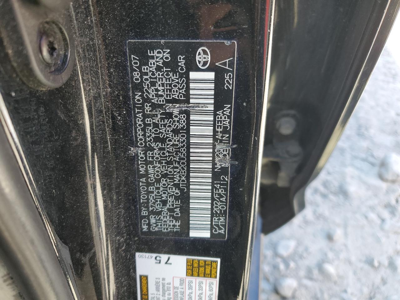JTDKB20U583301388 2008 Toyota Prius
