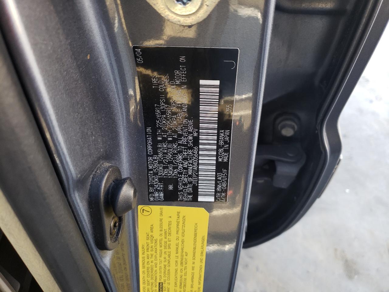 JTEEP21A840056466 2004 Toyota Highlander