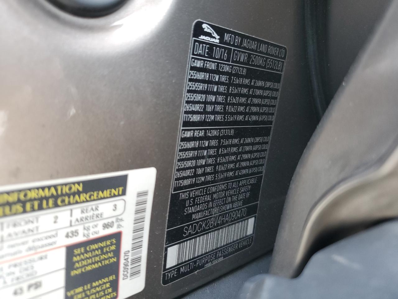 SADCK2BV4HA090470 2017 Jaguar F-Pace Prestige