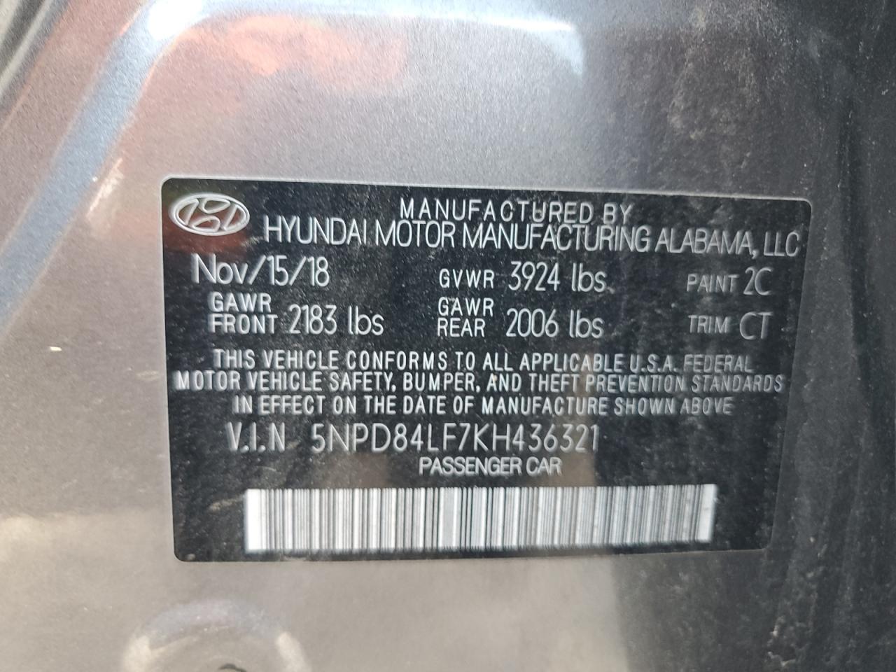 5NPD84LF7KH436321 2019 Hyundai Elantra Sel