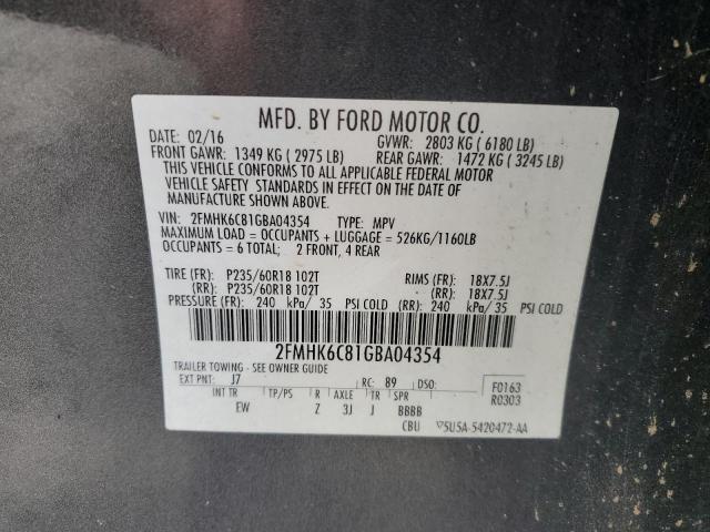 2016 Ford Flex Sel VIN: 2FMHK6C81GBA04354 Lot: 57939854