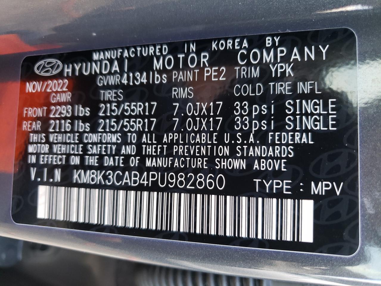 KM8K3CAB4PU982860 2023 Hyundai Kona Sel