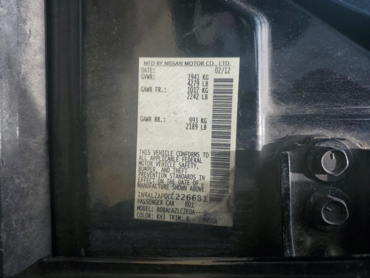 1N4AL2AP0CC226681 2012 Nissan Altima Base