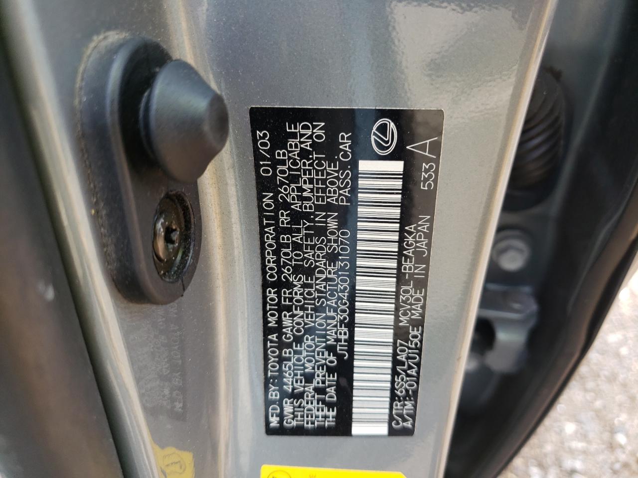 JTHBF30G430131070 2003 Lexus Es 300