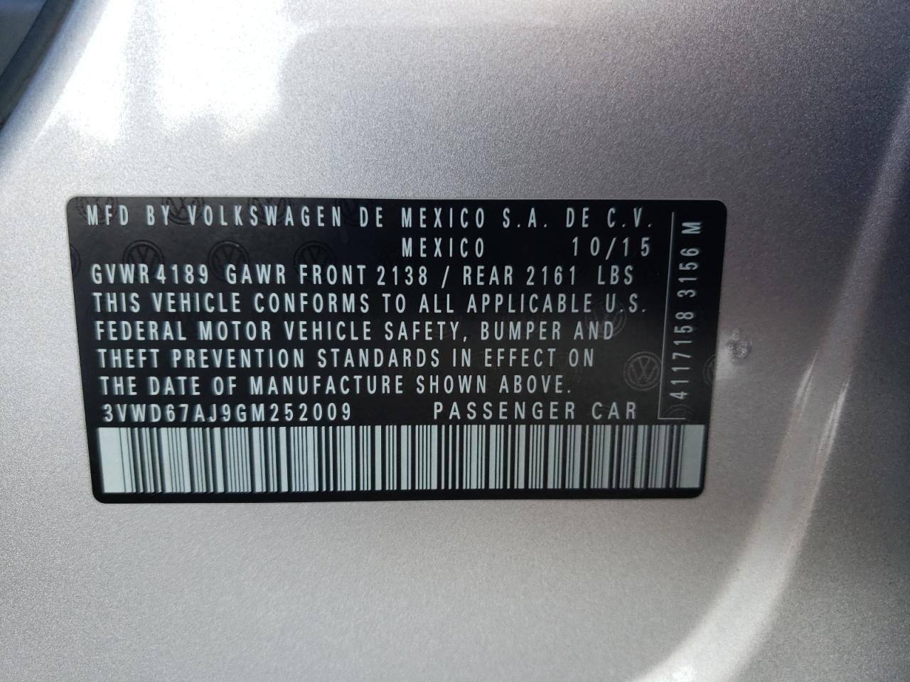 3VWD67AJ9GM252009 2016 Volkswagen Jetta Se