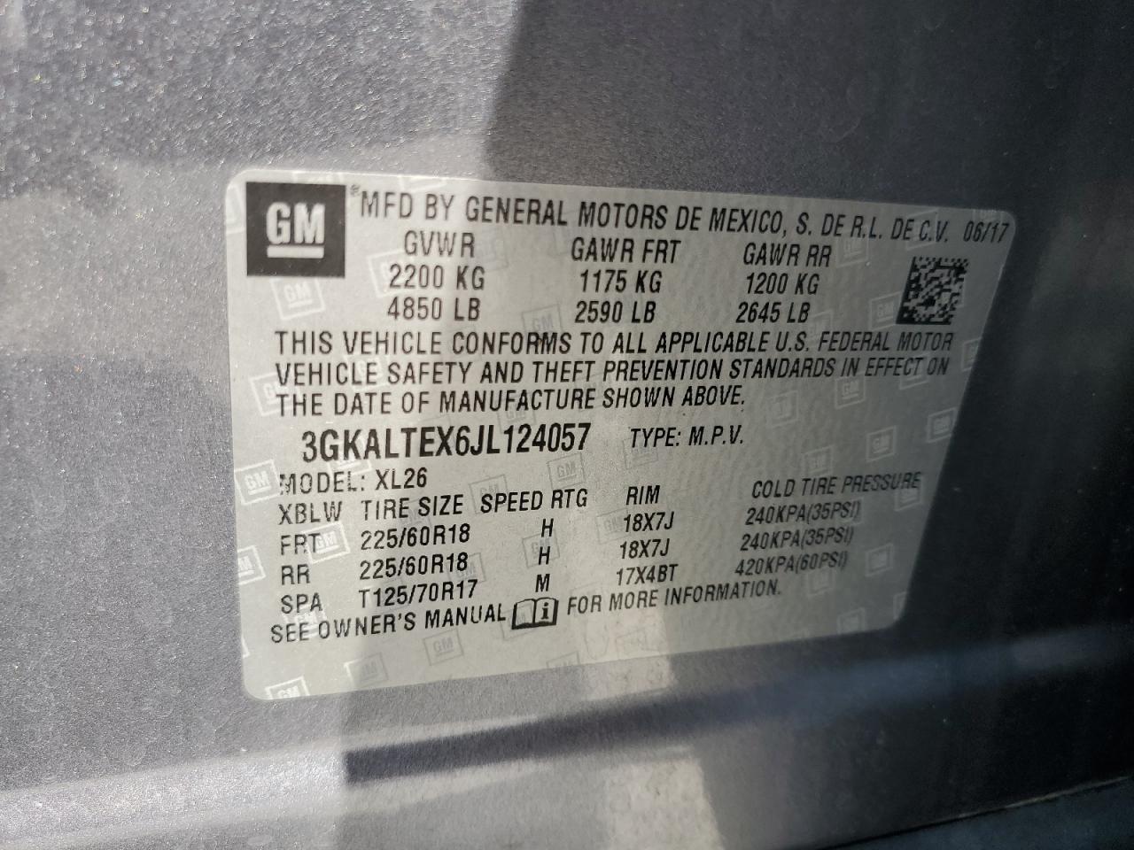 3GKALTEX6JL124057 2018 GMC Terrain Sle