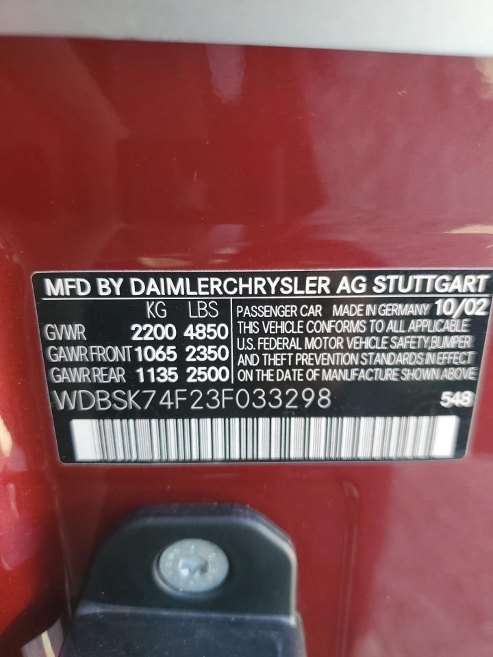 WDBSK74F23F033298 2003 Mercedes-Benz Sl 55 Amg