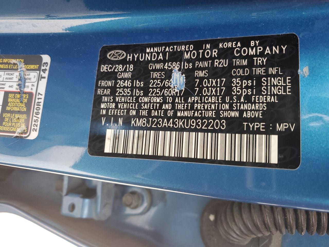 KM8J23A43KU932203 2019 Hyundai Tucson Se