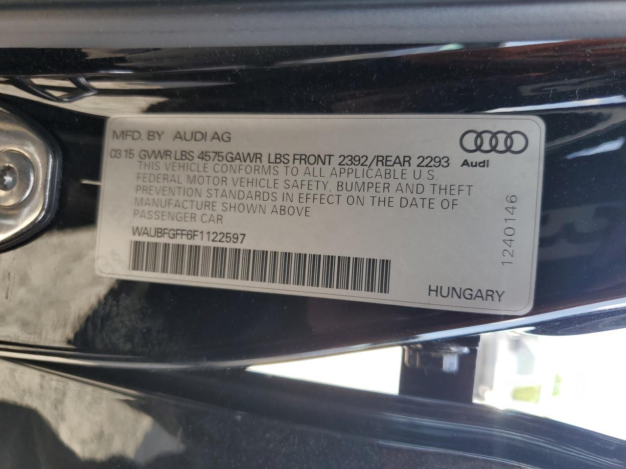 WAUBFGFF6F1122597 2015 Audi A3 Premium