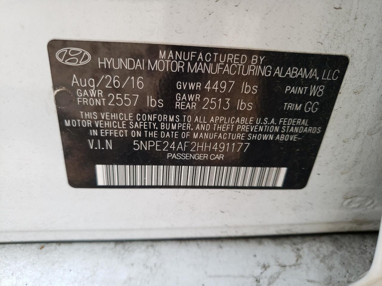 5NPE24AF2HH491177 2017 Hyundai Sonata Se