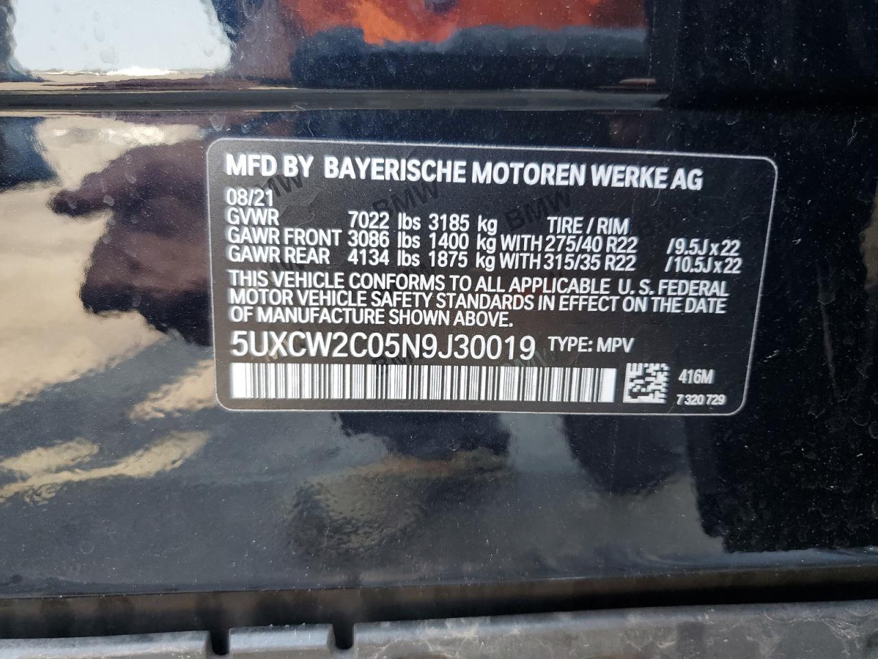 5UXCW2C05N9J30019 2022 BMW X7 xDrive40I