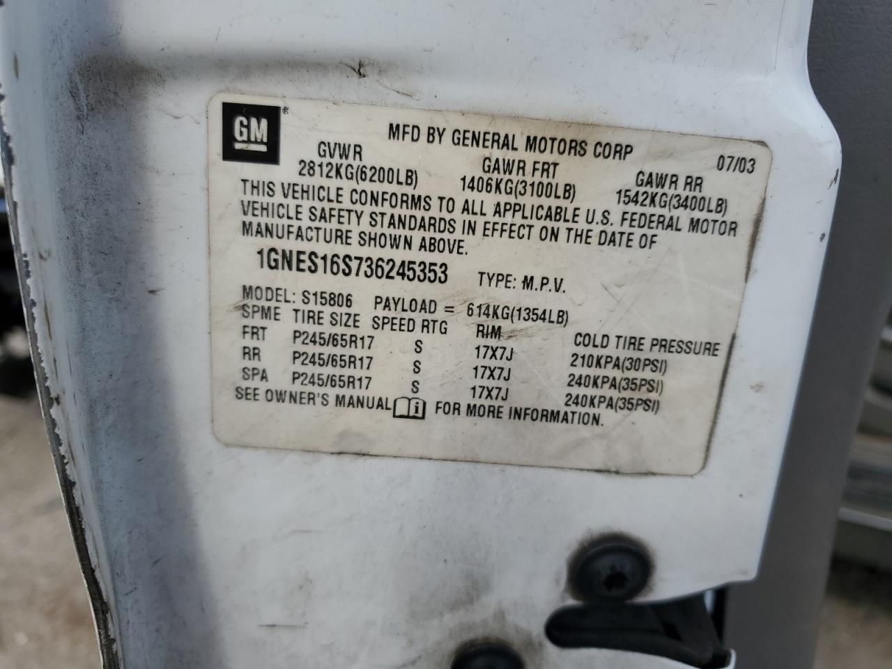 1GNES16S736245353 2003 Chevrolet Trailblazer Ext