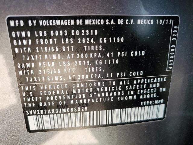 2018 Volkswagen Tiguan Se VIN: 3VV2B7AX3JM068929 Lot: 58409144