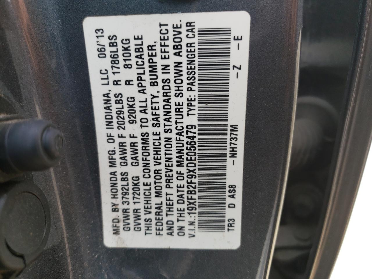 19XFB2F9XDE056479 2013 Honda Civic Exl