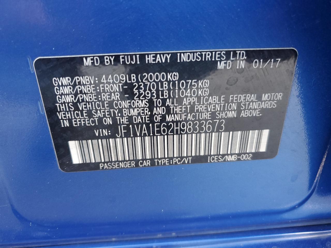 JF1VA1E62H9833673 2017 Subaru Wrx Premium