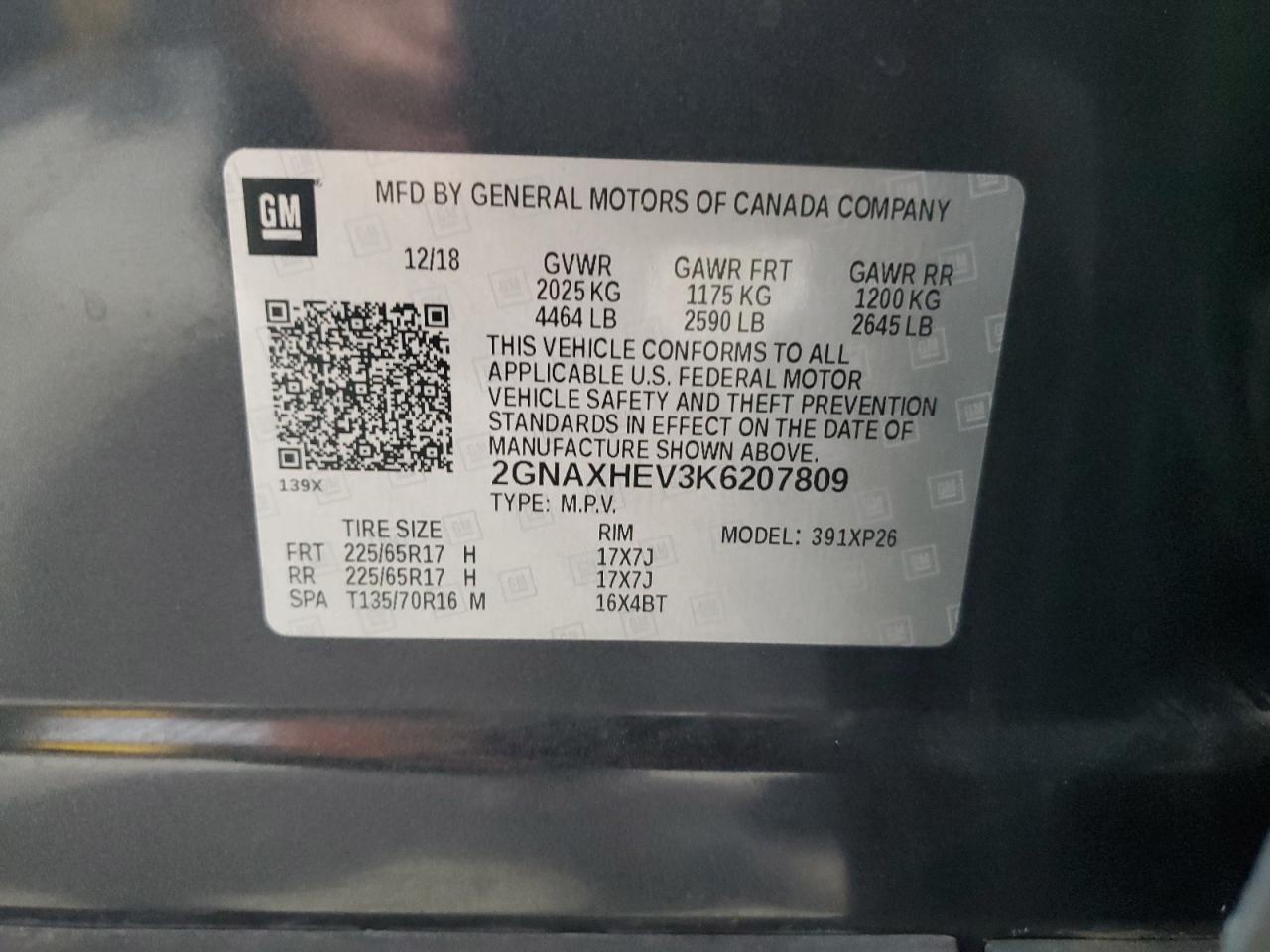 2GNAXHEV3K6207809 2019 Chevrolet Equinox Ls