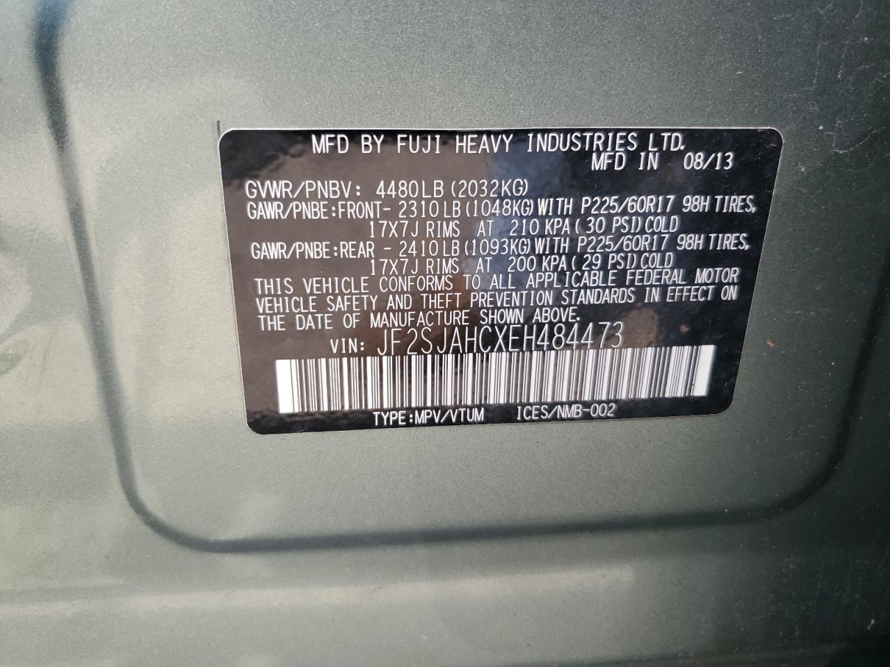 JF2SJAHCXEH484473 2014 Subaru Forester 2.5I Limited