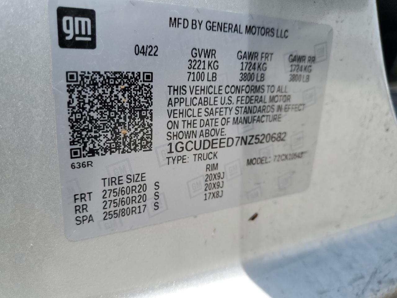 1GCUDEED7NZ520682 2022 Chevrolet Silverado K1500 Rst