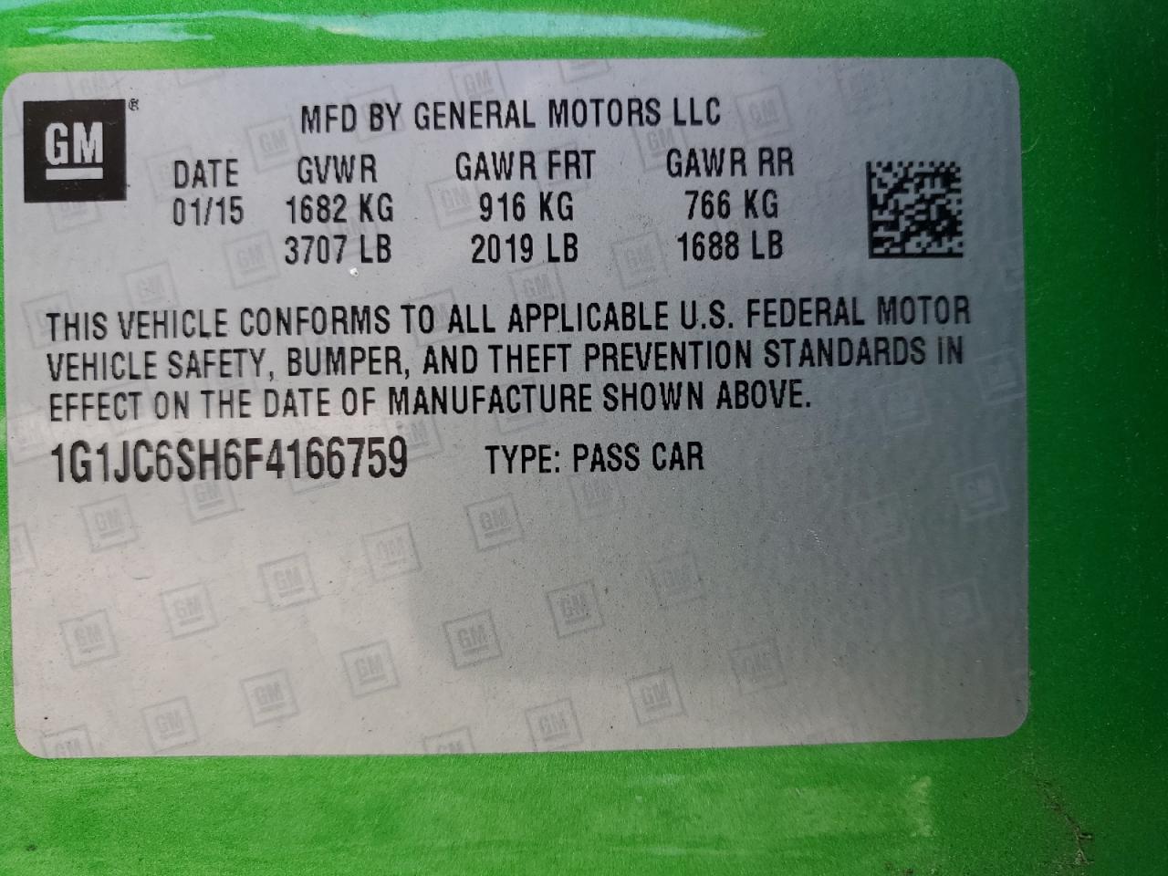 1G1JC6SH6F4166759 2015 Chevrolet Sonic Lt