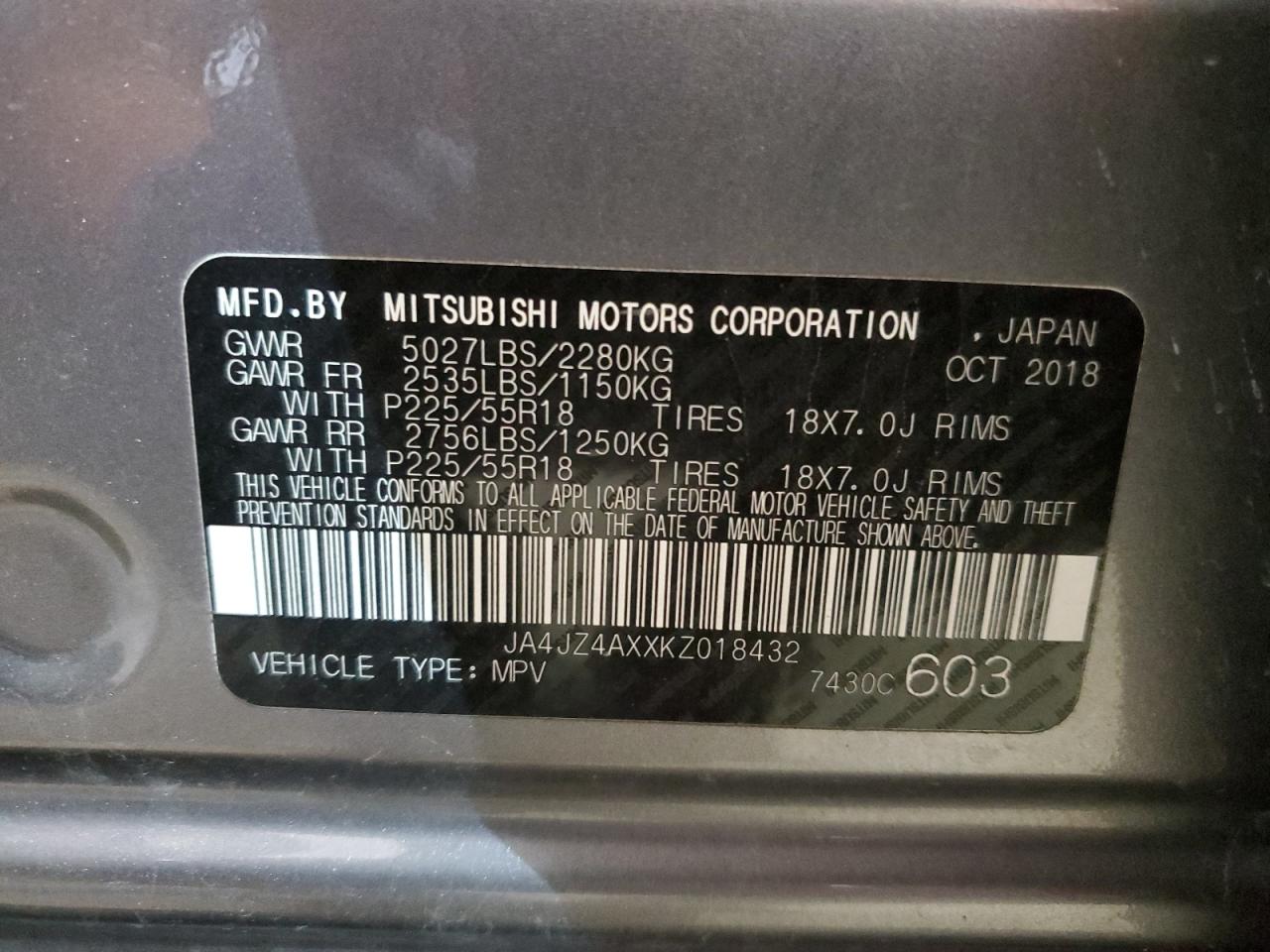 JA4JZ4AXXKZ018432 2019 Mitsubishi Outlander Gt