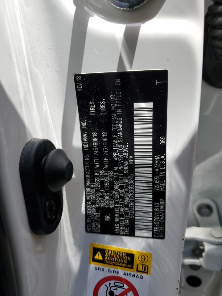 5TDJZRFH7KS930845 2019 Toyota Highlander Se