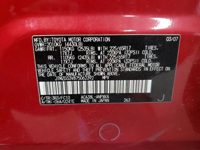 2007 Toyota Rav4 VIN: JTMZD33V875062392 Lot: 58182054