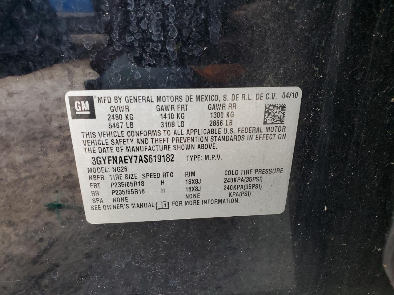 3GYFNAEY7AS619182 2010 Cadillac Srx Luxury Collection