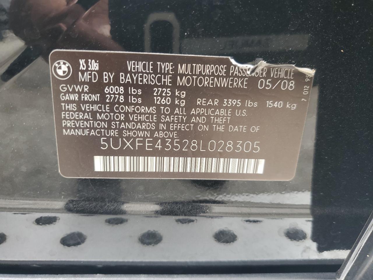 5UXFE43528L028305 2008 BMW X5 3.0I