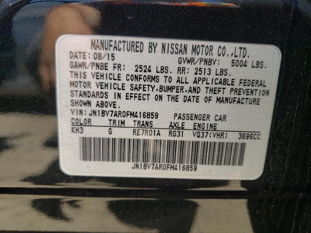 JN1BV7AR0FM416859 2015 Infiniti Q50 Base