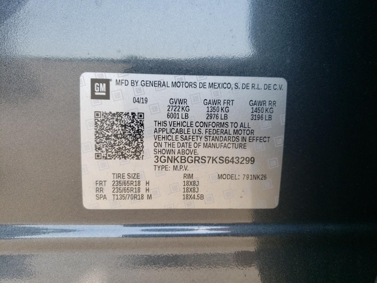 3GNKBGRS7KS643299 2019 Chevrolet Blazer 2Lt