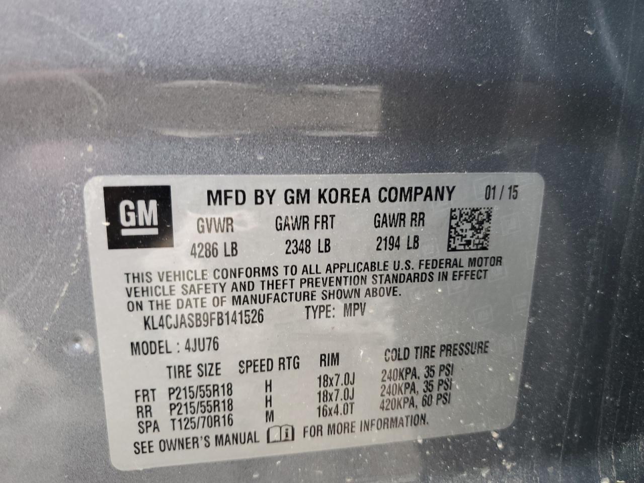 KL4CJASB9FB141526 2015 Buick Encore