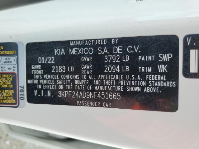 2022 Kia Forte Fe VIN: 3KPF24AD9NE451665 Lot: 60815014