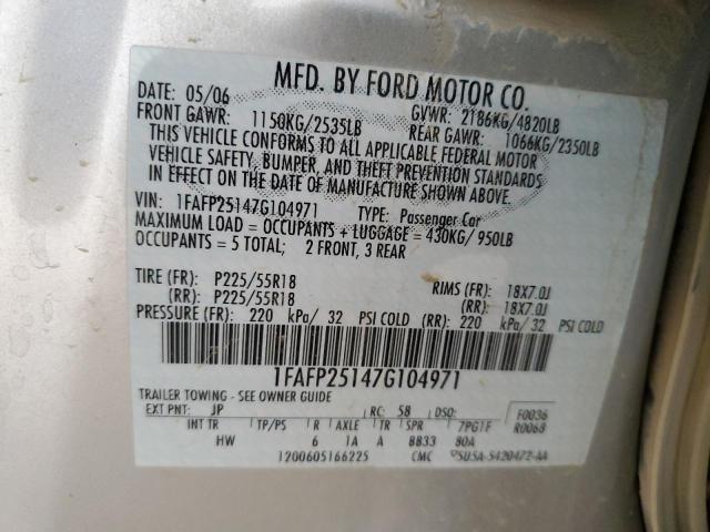 2007 Ford Five Hundred Limited VIN: 1FAFP25147G104971 Lot: 58748734