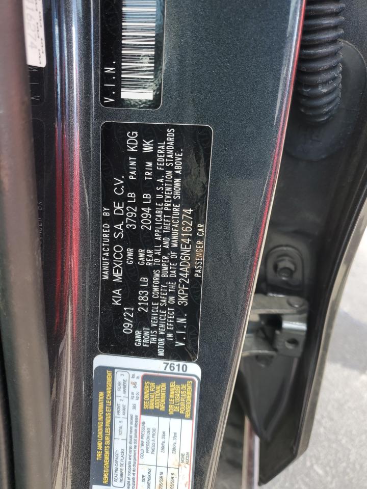 3KPF24AD6NE416274 2022 Kia Forte Fe