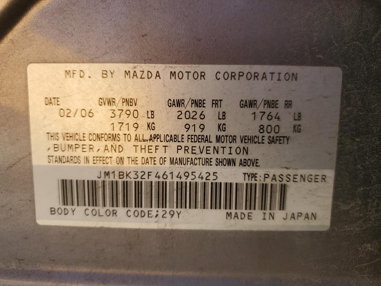 JM1BK32F461495425 2006 Mazda 3 I