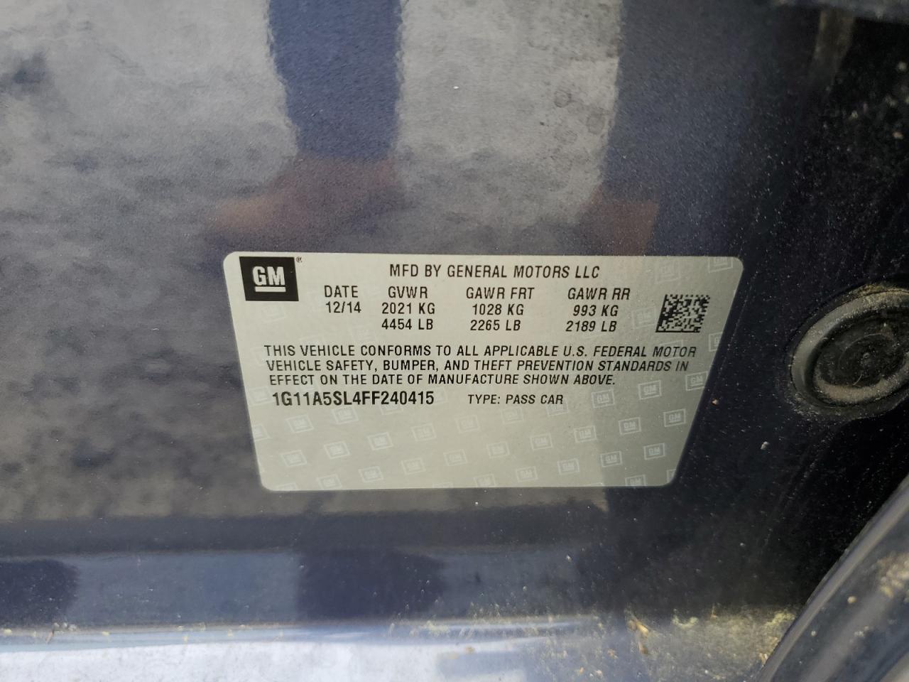 1G11A5SL4FF240415 2015 Chevrolet Malibu Ls