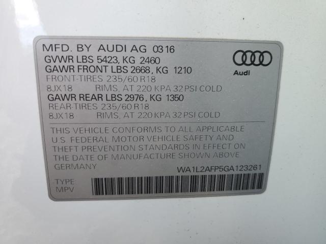 2016 Audi Q5 Premium Plus VIN: WA1L2AFP5GA123261 Lot: 56348044