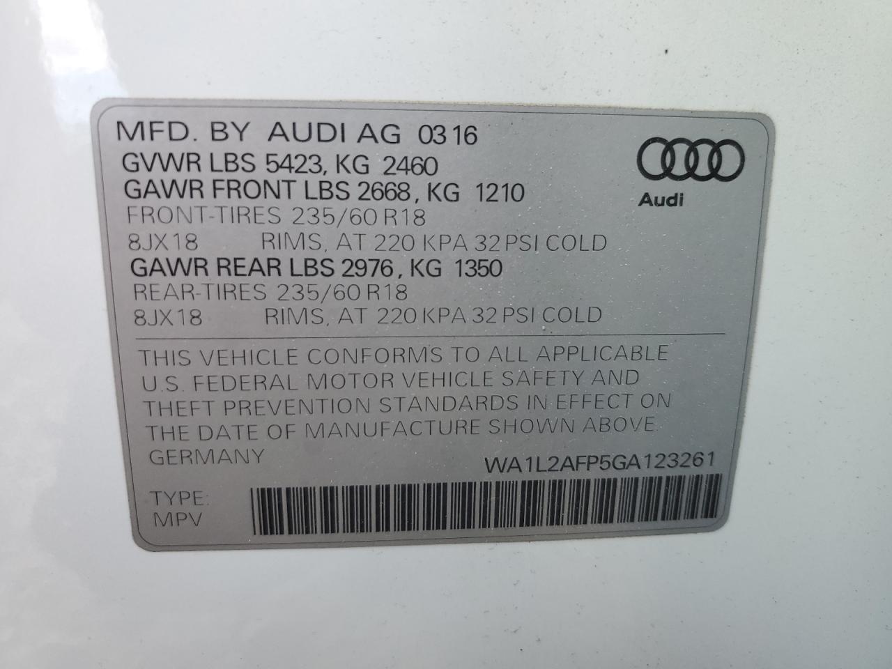 WA1L2AFP5GA123261 2016 Audi Q5 Premium Plus