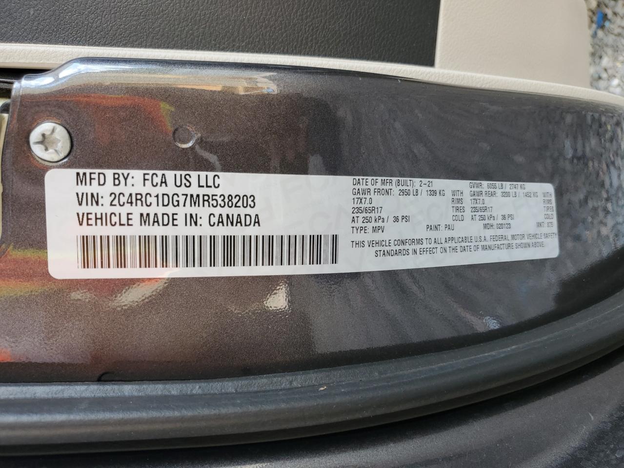 2C4RC1DG7MR538203 2021 Chrysler Voyager Lxi