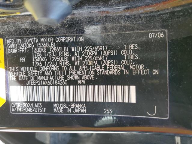 2006 Toyota Highlander Limited VIN: JTEEP21AX60184260 Lot: 58510334