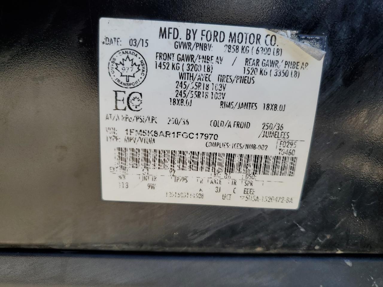 1FM5K8AR1FGC17970 2015 Ford Explorer Police Interceptor